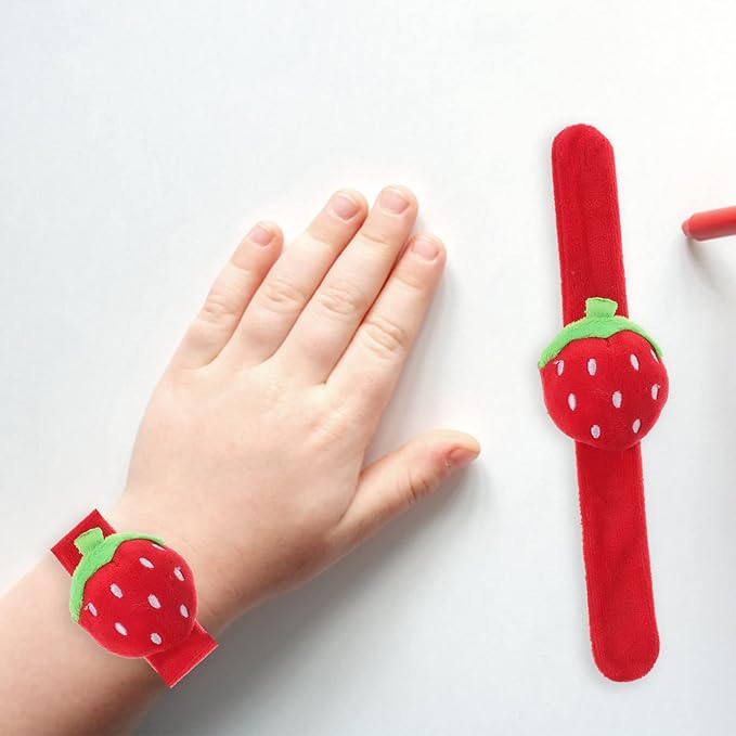 LOGOFUN 6Pcs Plush Slap Bracelets Strawberry Wristband Fruit Themed Slap Bracelets Strawberry Slap Band for Kids Party Favors