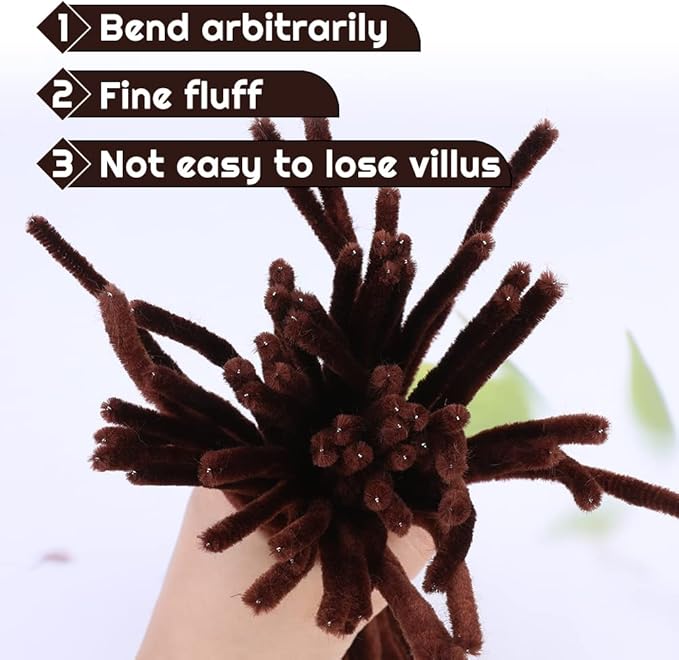 60 Pieces Brown Pipe Cleaners, Christmas Craft Pipe Cleaners,Pipe Cleaners Chenille Stem,Pipe Cleaners Bulk,Art Pipe Cleaners for Creative Home Decoration Supplies Arts and Crafts Project