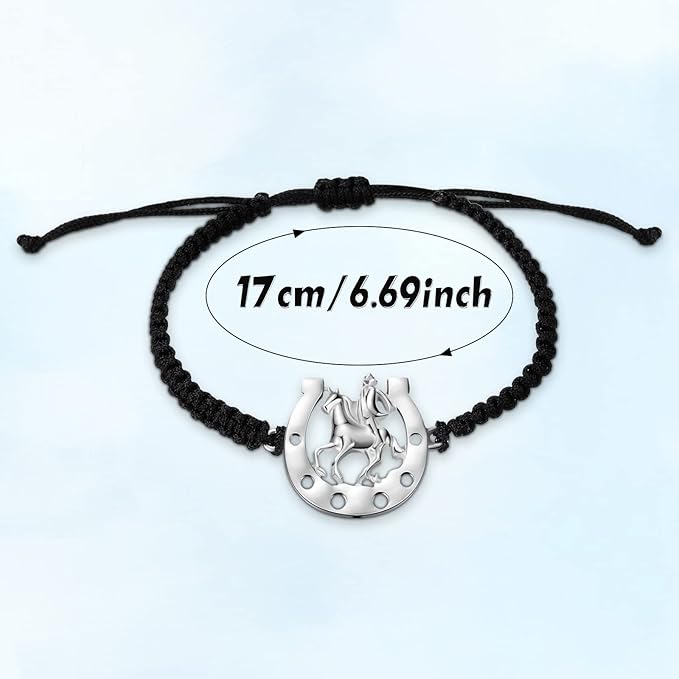 Junkin Horse Bracelets Horse Party Favors Black Braided Bit Charm Handmade String Bangle Kentucky Horse Jewelry Derby Party Supplies Equestrian Gifts for Teen Girls Boys (Cowboy Style, 12 Pieces)