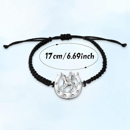 Junkin Horse Bracelets Horse Party Favors Black Braided Bit Charm Handmade String Bangle Kentucky Horse Jewelry Derby Party Supplies Equestrian Gifts for Teen Girls Boys (Cowboy Style, 12 Pieces)