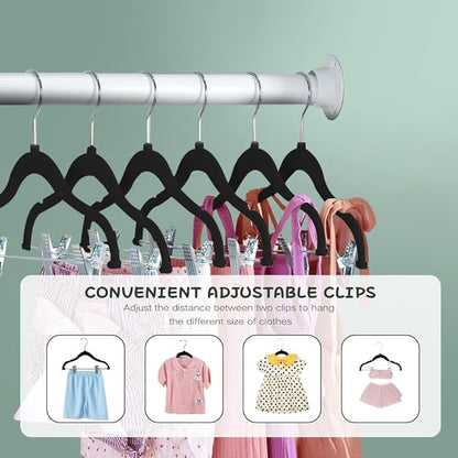 Stormix Baby Hangers, 14 Pack Pants Hangers with Clips, Non-Slip Clothes Hangers, Heavy-Duty Kids Hangers for Shirts, Pants, Skirts, Dresses, Jackets, Coat (Black)