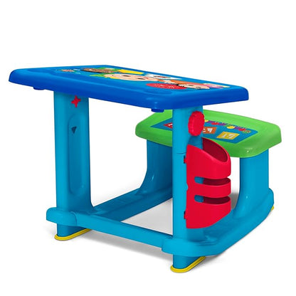 CoComelon Draw and Play Desk by Delta Children – Includes 10 Markers and Coloring Book, Blue