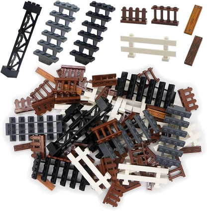 BroTex Fence Farm Accessories - MOC House Building Blocks Set, City Garden Bricks Parts Bulk Pieces, Stair Railing Bars, Assembly Toys for Creative Kids