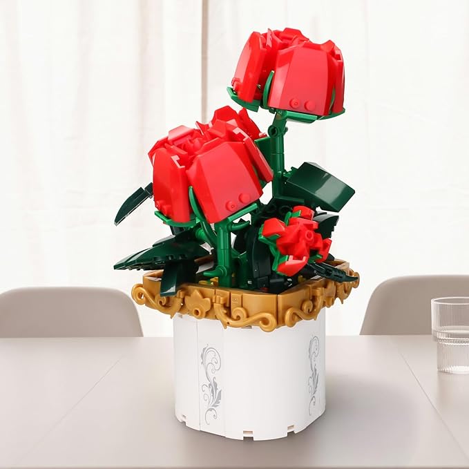 Flowers Bouquet Building Set (412 PCS) Roses Toy Building Set with Vase- Christmas, Mother's Day, Valentine Anniversary Birthday Gifts for Women Girlfriend Mom Ideal 63005
