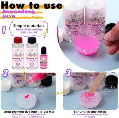 Taba Squishy Kit Set Liquid Gel+3" Paw Mold+Flocking+ Silicone Pigment Dye 20 Colors