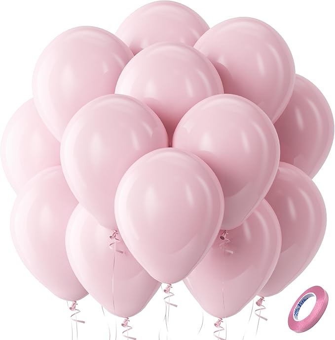 Bezente Pastel Pink Latex Party Balloons -100 Pack 12 inch Round Helium Light Pink Bridal Pink Balloons for Easter Wedding Bridal Shower Gender Reveal Birthday Princess Party Decorations