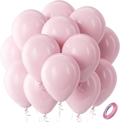 Bezente Pastel Pink Latex Party Balloons -100 Pack 12 inch Round Helium Light Pink Bridal Pink Balloons for Easter Wedding Bridal Shower Gender Reveal Birthday Princess Party Decorations