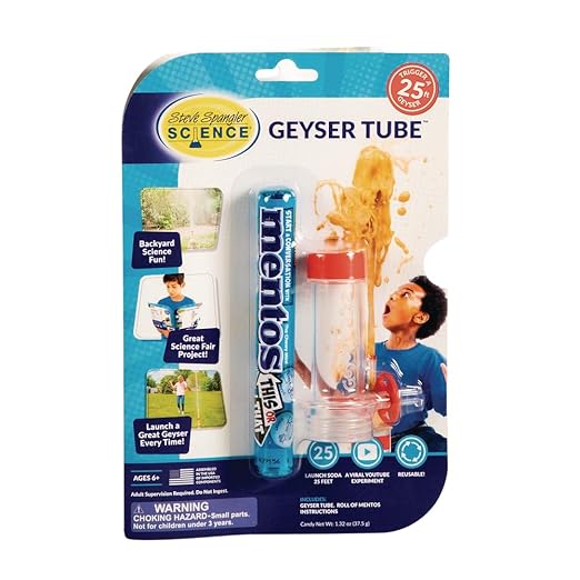 Steve Spangler Science Geyser Tube Experiment, Chemical Reactions Science Experiments for Kids, Amazing Geysers with Soda & Mentos Candy, School, Camp, Homeschool Science Kits, Incl: 1 Tube