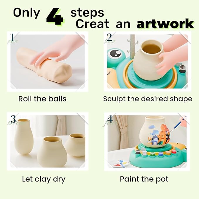 Dravilloy Pottery Wheel for Kids with Clay Sculpting Tools & Painting Kit, Mini Pottery Wheel for Beginners,Crafts & Pottery Kits for Kids Ages 8-12