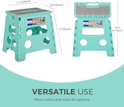 ACKO Folding Step Stool 13 Inch Stool Heavy Duty Plastic Foldable Step Stools for Kids, Stepping Stool with Handle, Folding Stool Suitable for Kitchen Hold Up to 300 LB (Teal 1PC)