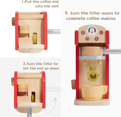 Giant Bean Wooden Coffee Maker Set Toy for Kids, 15 pcs Play Kitchen Accessories, Pretend Playset for Kids-Fun, Gifts for Boys and Girls