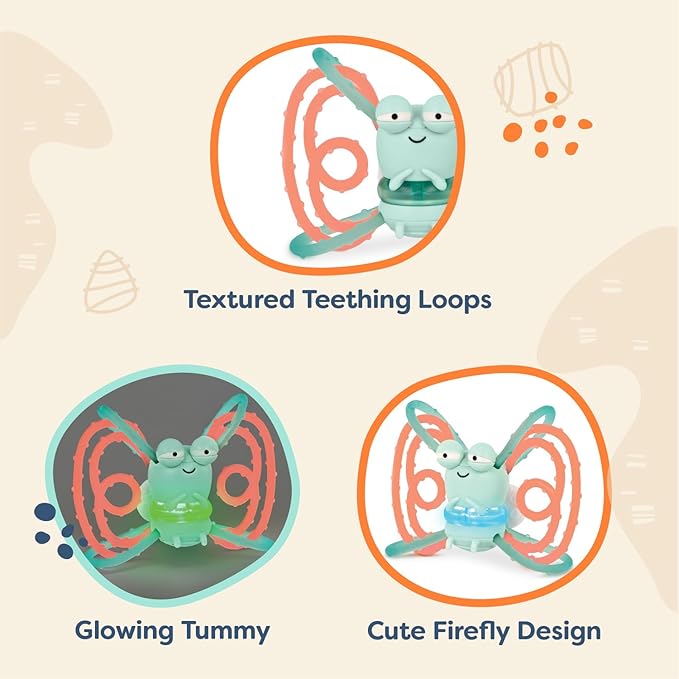 B. toys – Sensory Teether – Glowing Firefly Toy – Light-up Baby Toys – Interactive Teething Toy for Babies – 3 Months + – Spark Buddy