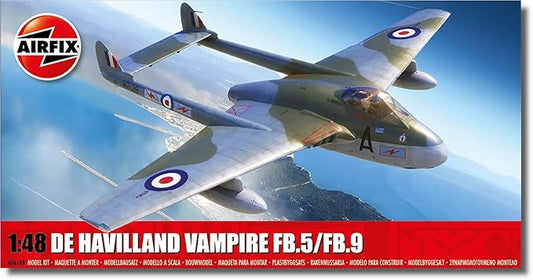 Airfix Model Airplane Kit Gift Set - A06108 de Havilland Vampire FB.5/FB.9, Plastic Plane Model Kits for Adults & Kids 14+, Skill Level 2, 1:48 Scale WW2 Military Aircraft Models, Real Aeroplane Model