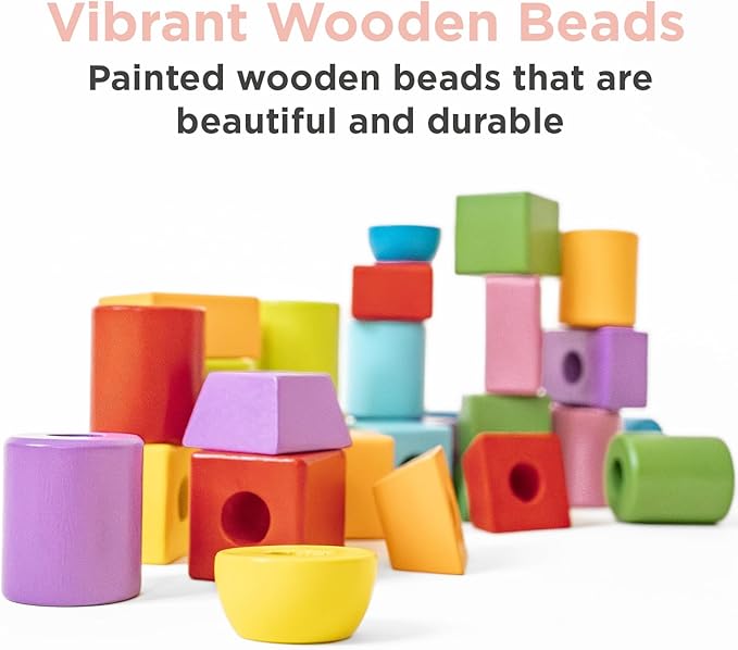 Montessori & Me Stringing Beads for Kids 3-5 - Lacing String Toys for Toddlers - Snap Necklace