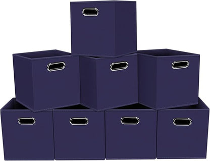 Fabric storage bins Cubes, Fabric Cube Organizer with Handle, Foldable Cube Bins for Cloth or Accessary Storage, 11x11x11, Set of 8, (Navy Blue)