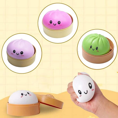 Dumpling Squishies, Glitter Dumpling, Glitter Dumplings Squishy with Box, Dumplings Sensory Squeeze Toy for Stress Relief Stretchy Desk Toys (Pink)