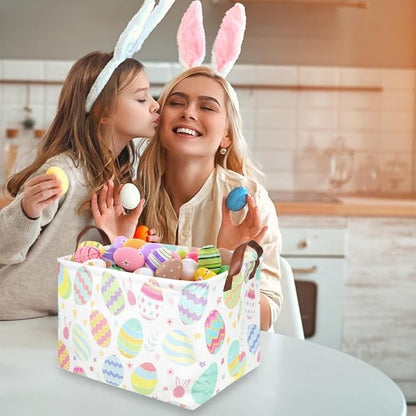 FXOLCSHE Rectangular Easter basket,Dirty laundry basket with handles,Toy storage bin,Laundry basket for girls,Girls Room Decor,Gift Basket(Flower egg)