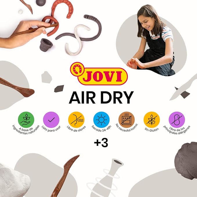 Jovi - Air Dry Modeling Clay, Set of 3 Units, 1.1lb Each, Total of 3.3lb, No Oven Needed, White Color, Pottery Clay for Arts and Crafts Projects (P85/3)