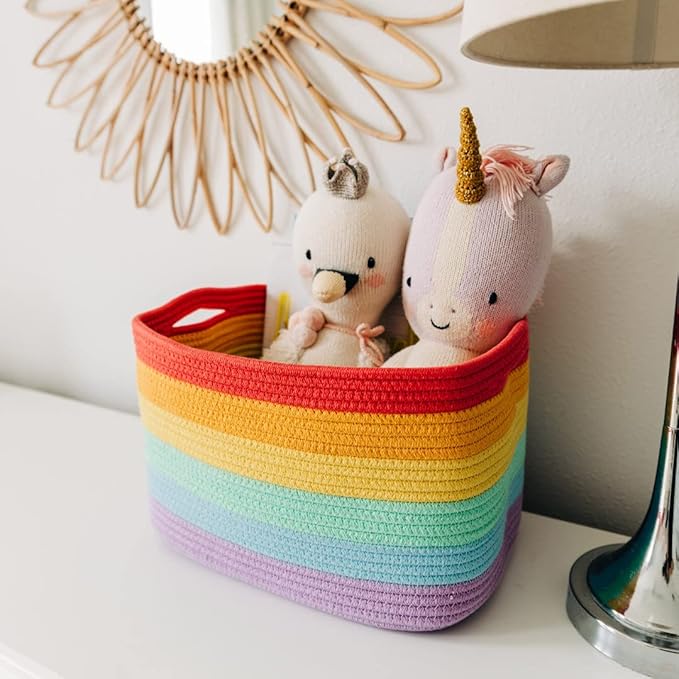 OrganiHaus Set of 3 Rainbow Baskets - Colorful Woven Storage Baskets for Playroom, Nursery & Classroom Decor, Toy Storage, 15x9x10