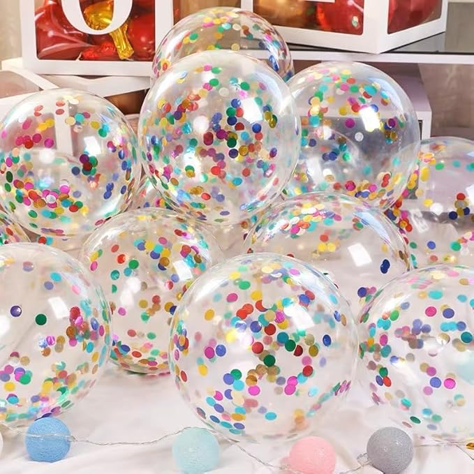 Bezente Rainbow Multicolor Confetti Latex Balloons - 60 Pack 12 inch Helium Colorful Confetti Balloons for Birthday Bridal Shower Wedding Party Decorations
