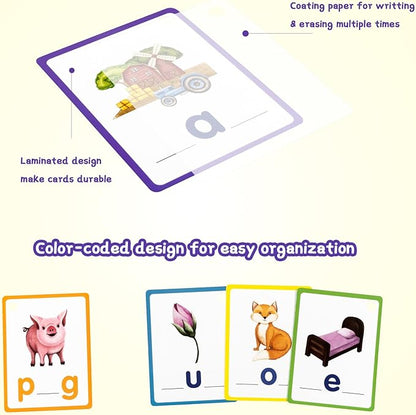Phonics Sight Words Flash Cards Kindergarten, CVC Word Games Vowel Spelling Flashcards Learn to Read Write Montessori Educational Homeschool Supplies for Toddlers Preschool Learning Activities