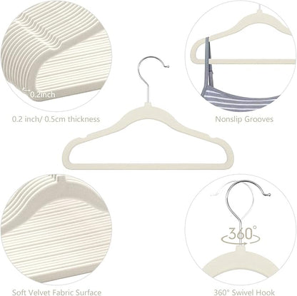 GoodtoU Kids Velvet Hangers,30 Pack Baby Hangers for Closet Non Slip Velvet Clothes Hangers Coat Hangers for Toddler Children Infant Hanger (Ivory 30Pack)