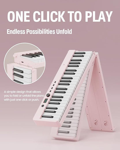 Finger Dance Folding Piano Keyboard 88 Keys, Portable Electric Keyboard with Bluetooth MIDI, Full Size Digital Piano, Wood Grain, Semi-Weighted, Touch Sensitive, with Storage Bag for Beginner