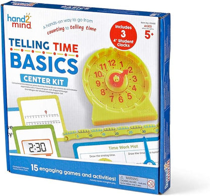 hand2mind Telling Time Basics Center Kit, NumberLine Learn to Tell Time Activity Set, Telling Time Teaching Clock Activities, Analog Classroom Clock for Kids, Math Manipulatives for Elementary School
