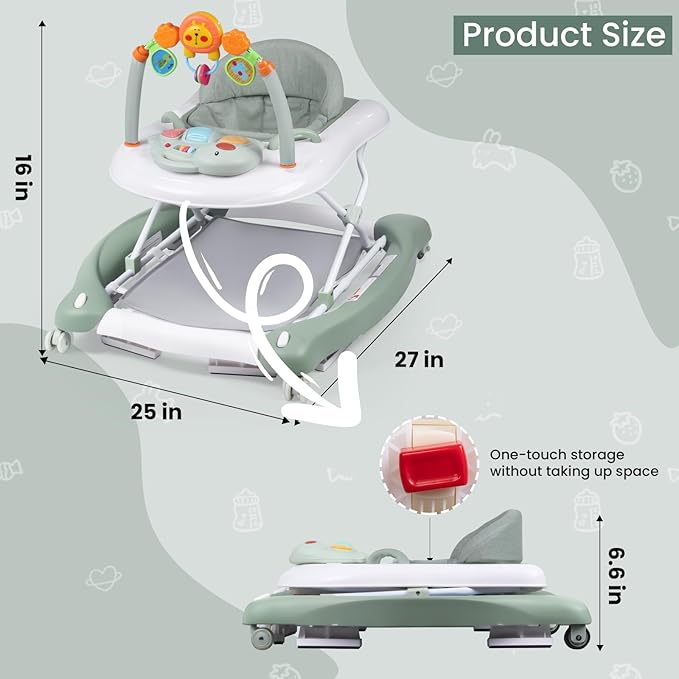 Boyro Baby Baby Walker, 5-in-1 Baby Walkers for Boys and Girls 6-12 Months with Bouncer, Removable Footrest, Feeding Tray & Music, Foldable & Adjustable Activity Walker for 6-18 Months Toddler Infant