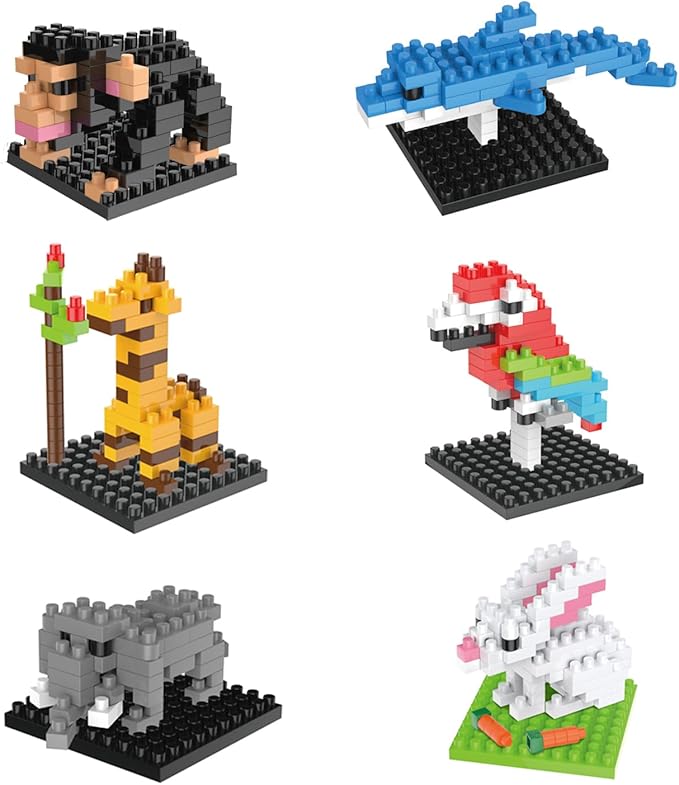 FUN LITTLE TOYS Party Favor for Kids, Mini Animals Building Blocks Sets Goodie Bags Stuffers for Kid, Small Toy Prizes, 12Pack Birthday Party Favor Valentines Gifts for Kids Class Prize