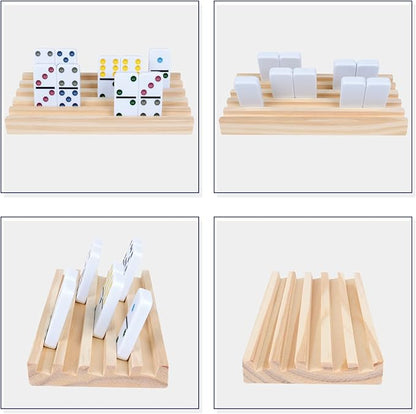 GOTHINK Wooden Domino Racks Set of 8 Trays for Mexican Train Dominoes Games Domino Tiles Holders Mexican Train Accessories for Adults & Kids - Dominoes NOT Included