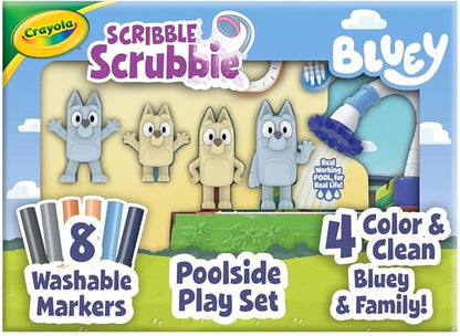 Crayola Scribble Scrubbies Bluey Poolside Playset (4ct), Washable Bluey Toy Set for Kids, Essential Easter Basket Stuffers for Toddlers, Gifts for Girls & Boys, Ages 3+