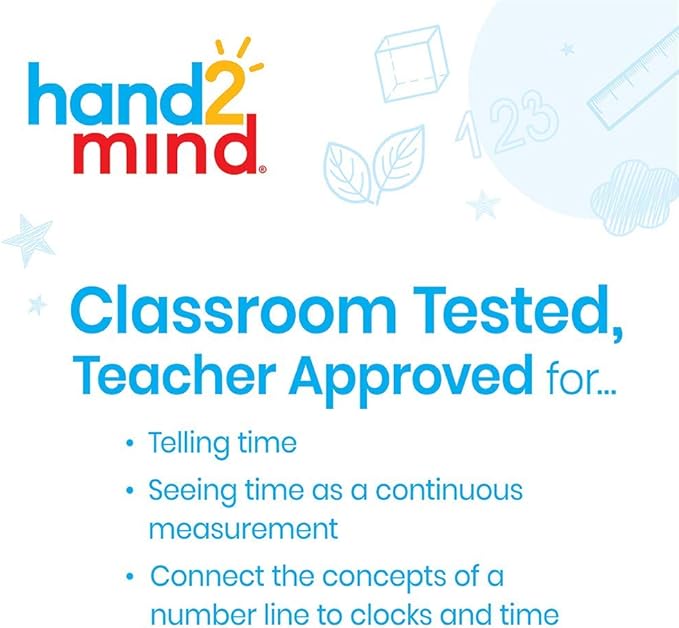 hand2mind NumberLine Clock, Telling Time Teaching Clock, Learn to Tell Time Clock, Analog Classroom Learning Clock, Teaching Time Math Manipulatives, Clocks for Kids Learning to Tell Time (Set of 25)