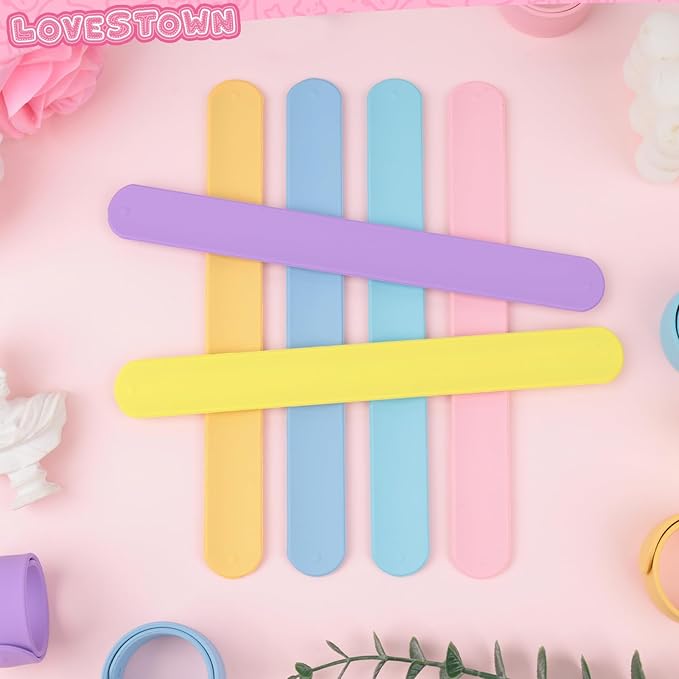LovesTown 12PCS Silicone Slap Bracelets, Colorful Snap Bracelets Slap Bracelets Bulk for DIY Kids Gifts Classroom Prizes Party Favors