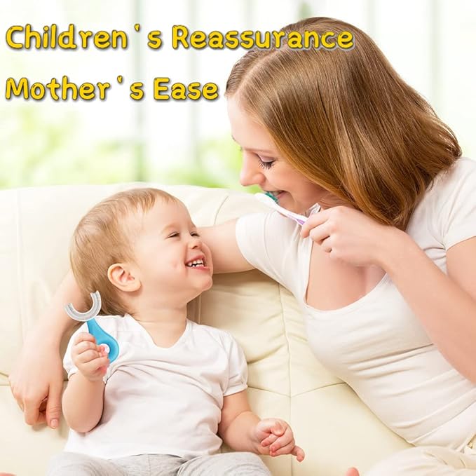 YOTEE U-Shaped Toothbrush Kids 2 PCS - Toddler Toothbrush with Food Grade Soft Silicone Brush Head, Manual Whole Mouth Toothbrush for Kids Age 2-6(Blue+Pink), 360° Oral Teeth Cleaning Design