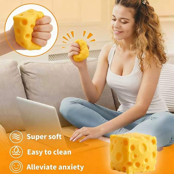 Yellow Cheese Squeeze Toy, Easter Basket Stuffers for Kids Teens, Soft Simulation Food Squeeze Toy, Cute Desk Decor, Birthday Gift for Girls Boys, Office Classroom Fidget Pack