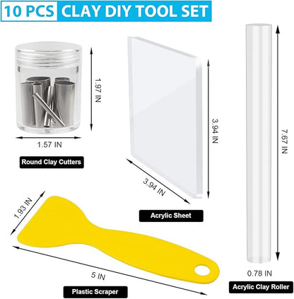 Clay DIY Tool Set, Acrylic Clay Roller, Acrylic Sheet, Stainless Steel Round Circle Shape Cutter