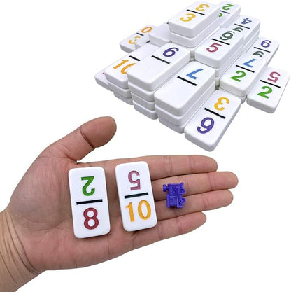 Mexican Train Dominoes Set with Numbers - Double 12 Colored Number Dominoes - Includes 91 Tiles with 9 Trains, Plastic Pieces and Aluminum Case for 2-8 Players Ages 8+