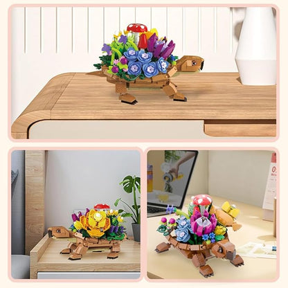 Sea Turtle Succulent Planter Building Set, Turtle Flowers Pot Building Kit, Animals Botanical Collection Blocks Toys, for 6+ Boys, Girls, Women, Home Plants Decor Gift Idea for Christmas (477Pcs)