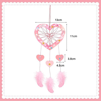 Fennoral 18 Pack Heart Dream Catcher Craft Kit for Kids Paint You Own Love Heart Dream Catcher DIY Coloring Mother's Day Wooden Art and Craft for Art Activity Project Valentine's Day Decoration