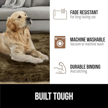 Gorilla Grip Fluffy Faux Fur Rug, Machine Washable Soft Furry Area Rugs, Rubber Backing, Plush Floor Carpets for Baby Nursery, Bedroom, Living Room Shag Carpet, Luxury Home Decor, 2x8 Runner, Brown