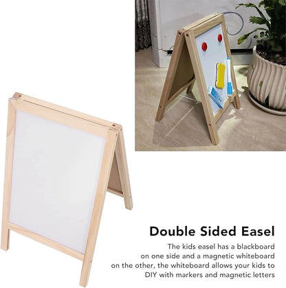 Jeanoko Kids Easel Whiteboard, Kids Easel Double Sided Foldable Standing Large Painting Space Poplar Structure Wooden Easel 25x40cm with Accessories