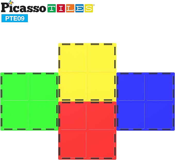 PicassoTiles Magnetic Building Block Large Square Shape Magnet Tiles Construction Toy STEM Learning Kit Educational Playset Playboard Pretend Play Stacking Blocks Child Brain Development PTE09