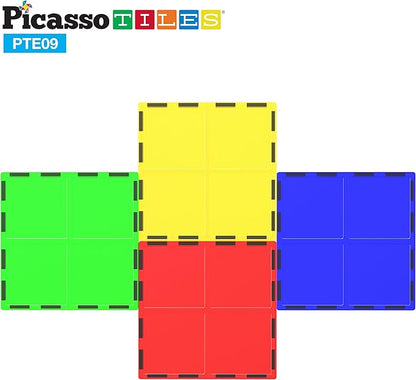 PicassoTiles Magnetic Building Block Large Square Shape Magnet Tiles Construction Toy STEM Learning Kit Educational Playset Playboard Pretend Play Stacking Blocks Child Brain Development PTE09