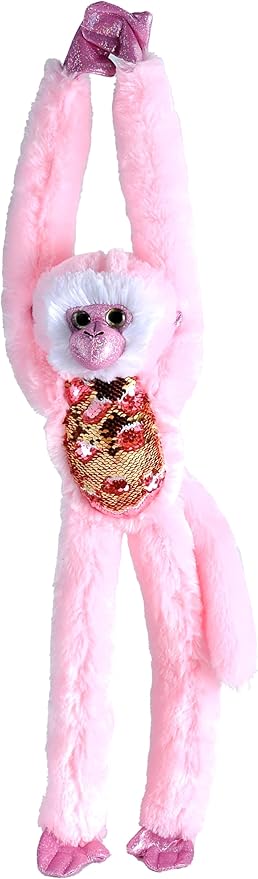 Wild Republic Sequin Monkey Plush, Stuffed Animal, Sensory Plush Toy, Gifts for Kids, Green, 22 inches, Pink