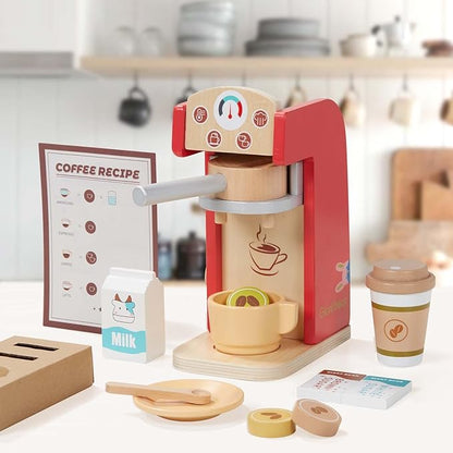 Giant Bean Wooden Coffee Maker Set Toy for Kids, 15 pcs Play Kitchen Accessories, Pretend Playset for Kids-Fun, Gifts for Boys and Girls