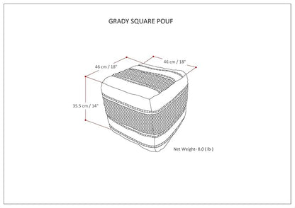 SIMPLIHOME Grady 18 Inch Wide Contemporary Square Pouf in Earth Tone Brown Handloom Woven, for The Living Room, Bedroom and Kids Room