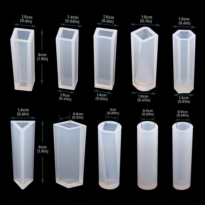 Woohome 24PCS Iceberg Crystal Resin Silicone Mold Set Include 8PCS Resin Crystal Silicone Molds 10 PCS Strip Resin Molds, 4 Color Fine Glitter for Resin Tray Decoration, Home Decoration