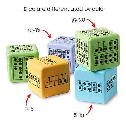 hand2mind Ten Frame Dice, Large Foam Dice for Classroom, Subitizing Dice, Math Manipulatives for Elementary School, Counting Toys for Toddlers, Educational Toys for Preschool Children (Set of 12)