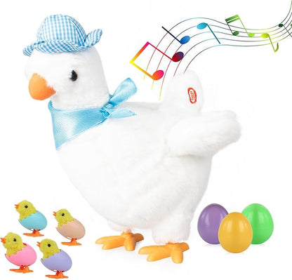 Plush Electric Stuffed Laying Egg Chicken Toy Doll with Sound Music Easter for Boys Girls